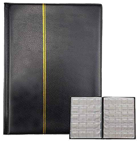 250 Taschen Münzen Sammelalbum, 10 Seiten Ledermünzen Sammelbuch, Münzen Aufbewahrung, Münzalbum Taschenalbum, Album der Münzsammlung für Münzsammler von münzen und Souvenir Münzen (Schwarz)