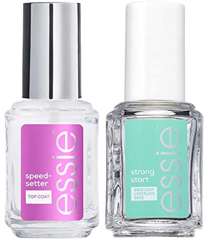 Essie Strong Start Hardening Base Coat Emaille mit Biotin Transparente Farbe + Essie Top Coat Emaille Schnell Trocknende Brillante Finish Transparente Farbe