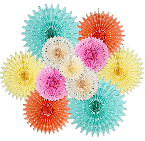 Easy Joy Bunt Papierfächern zum Aufhängen in Rosettenform, Deko-Girlande für Mädchen, Hochzeit, Jubiläum, Sommer, Tisch, Abschlussfeier, Kinderfest