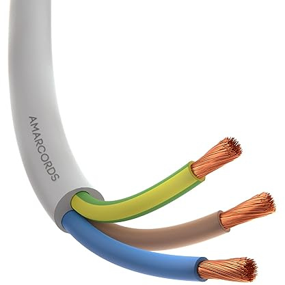 Amarcords - Câble électrique tripolaire section 3x2,5mm, couleur: BLANC. Câble d'alimentation rond type H05VV-F, 5 mètres