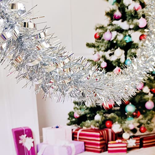 Wambere 5 PCS Weihnachtsdeko Girlanden,2M Weihnachtsgirlande Künstliche Dekogirlande Lametta Girlande für Christbaumdeko Festival Geburtstag im Freien drinnen Kamin Treppen Dekoration,Silber