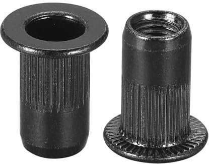 TA-VIGOR 20Pcs M4 Rivet Nuts, Carbon Steel Zinc-Plated Knurled Flat Head Threaded Insert Nut Black for Automotive Furniture