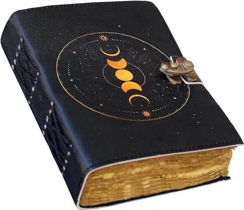 Grimoire Mondphasen Zauberbuch der Schatten, Hexereibedarf, Lederbindung, Vintage-Tagebuch, Charmed Book Of Shadows, Vintage-Notizbuch, Tagebuch, Buch-Tagebuch (20,3 x 15,2 cm, Tan)