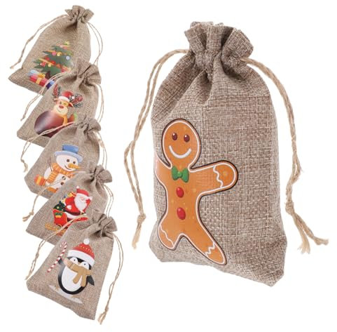 SOLUSTRE 1satz Weihnachtliche Geschenktüten Mit Kordelzug Verschiedene Designs Für Snacks Und Süßigkeiten Zur Aufbewahrung Und Präsentation Von Weihnachtsgeschenken Und Leckereien