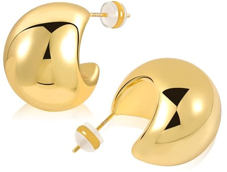 BOUTIQUELOVIN 14K Dupes Drop Örhängen Guld Hoop Örhängen Dam Breda Örhängen Guldpläterade present till kvinnor Flickvän Mamma Tjej