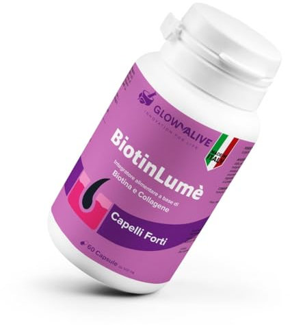 GlowaLive Biotina Integratori per Capelli Vitamine Anticaduta e Crescita Capelli Donna e Uomo con Collagene Equiseto Biotina Coenzima Q10 Alta Concentrazione 60 Capsule Made in Italy