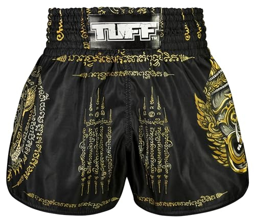 Tuff Sport Pantalones Cortos de Boxeo Muay Thai, Estilo Retro, Corte Delgado clásico, MMA, Kickboxing, Conjunto de Entrenamiento, Tuf-rms116-blk, Large