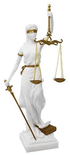 MystiCalls by Mayer Chess Dekofigur Indoor - Modell Justitia 35 cm weiss/Gold - Figur Deko Wohndeko Statue Rechtswesen