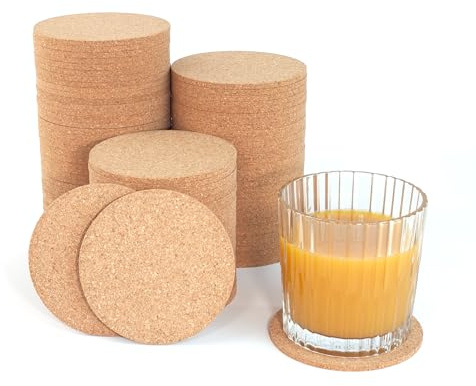 Cork Coasters for Drinks - 100 Pack Blank Round (90mm x 3.5mm) for Laser Engraving, Hot Mug Safe & Non-Slip Surface - Bulk DIY Coasters for Wedding, Coffee Bar, Home Decor - FP FAITHFUL PANDA