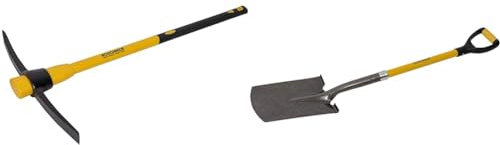 Roughneck ROU64352 Pick Axe With Fibreglass Handle 5lbs/2.27kg & ROU68224 Digging Spade 1070mm/42,Yellow & Black