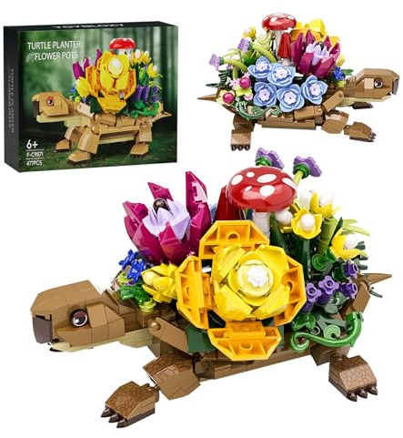 Millionspring Schildkröten-Tierspielzeug-Bausatz, Meeresschildkröte mit Blumentopf-Baustein, lustiger Bausatz für Erwachsene und Kinder ab 6 Jahren, Geburtstags (509 Teile)