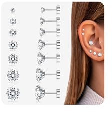 JeweBella 7 Pairs Klein Ohrstecker Chirurgenstahl Hypoallergen Medizinische Ohrstecker Silber Cubic Zirkonia Ohrringe Set Gesundheitsstecker Ohrringe Piercing Ohr Schlafen Knorpel Ohrringe Damen 2-8mm