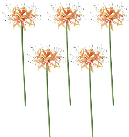 MISSIDE Fleurs Artificielles de Lys Araignée, 5 Tiges 26,38 Pouces, Bulbes Lycoris, Artificielles de Lys Araignée avec Longue Tige, Lycoris Radiata pour la Décoration (Orange)