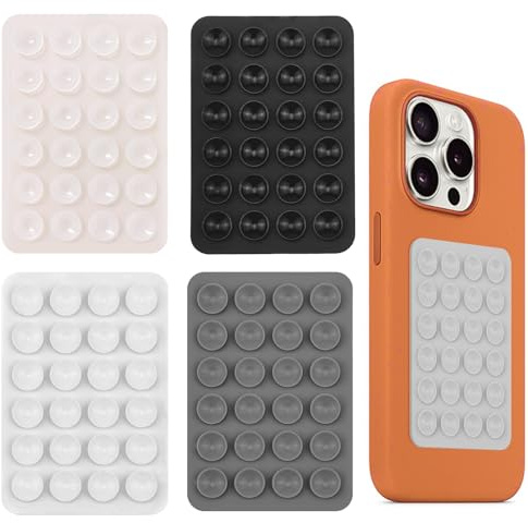 Yesimola Ventouse Autocollante pour Multi Modèles 4 Pièces, Silicone Ventouse Telephone, Support de Téléphone Portable, Antidérapant pour Selfies et Vidéos (Noir/Gris/Blanc/Beige)