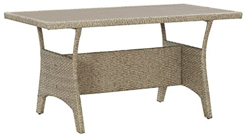 WKIEQACO Outdoor-Tische, Gartentisch, grau, 130 x 70 x 66 cm, Polyrattan