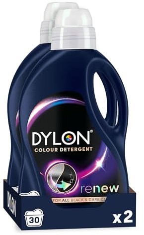 Dylon Black and Dark Caps Pack of 2 (30 Wash Loads) in total 60 Wash Load, Liquid Laundry Detergent for all Coloured Clothes, Colour Washing Detergent to Revitalise Colours and renew in every wash