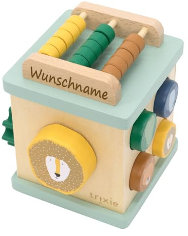 Elefantasie Kleiner Motorikwürfel Holzspielzeug Aktivitätswürfel für Babys personalisiert mit Namen ab 12 Monaten