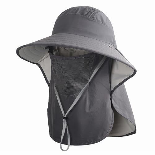 TAGVO Sombrero de Pesca para Hombre y Mujer, Sombrero de Sol con Protección Facial Desmontable, UPF50+ Sombrero para Exterior con Correa a Prueba de Viento
