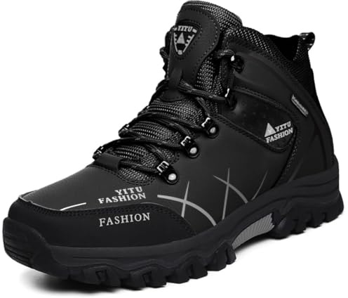 Littleplum Herren Wanderschuhe mit Warm Gefütter Atmungsaktiv Outdoor Trekkingschuhe Rutschfeste Hiking High Top Wanderstiefel Leichte Sportschuhe, A Schwarz, 41 EU