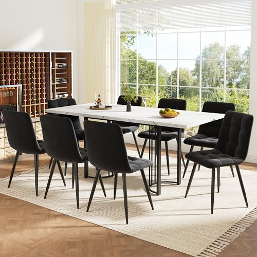 FAYICIC Essgruppe (9-TLG), Ausziehbares Esstischset für 8 Personen,140×80 Esstisch mit 8 Esszimmerstühlen,Esstischstühle aus schwarzem Samt (B)