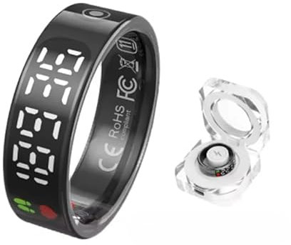 XINDADA SR09 Bague intelligente avec écran d'affichage, vidéo gestuelle pour téléphone, moniteur de santé 5 ATM, étanche, pour homme et femme (noir, 11)