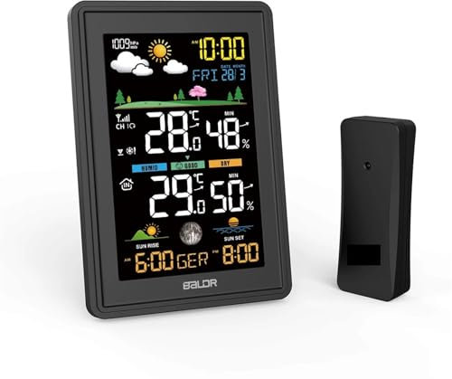 SdaryWare Estación meteorológica inalámbrica a Color, Reloj Despertador, Monitor Digital de Temperatura y Humedad, barómetro, pronóstico, Tendencia, Fase Lunar -40 °C(Nero-1)