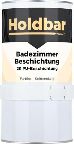 Holdbar 2K PU Badezimmer Beschichtung Standard Weiß 1 Kg - Wasserfest - Geeignet für Duschkabine - Fliesenfarbe badezimmer - PU 2 komponenten beschichtung - Farbe für Wand & Boden Versiegelung