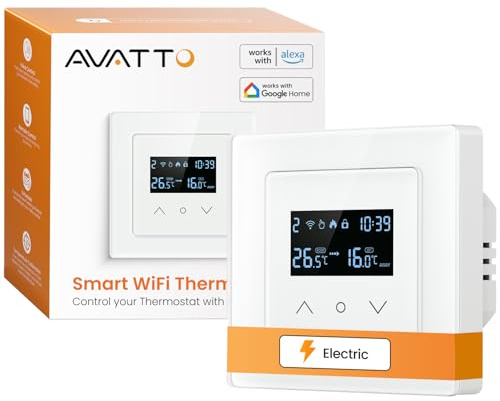 AVATTO Termostato intelligente WiFi da 55 x 55 mm per riscaldamento elettrico a pavimento, termostato programmabile, compatibile con Alexa, controllo vocale Google Home e telecomando Smart Life