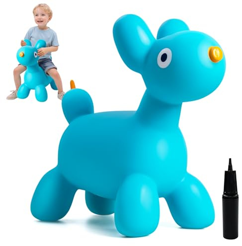 ZOOJOY Bouncy Animal Hopper, Blue Balloon Dog Bouncy Horse for Toddlers 18M+, Inflatable Ride-on Hopping Toys with Pump for Indoor & Outdoor Play, 2 3 4 5 6 7 Years Birthday Gift for Boys & Girls