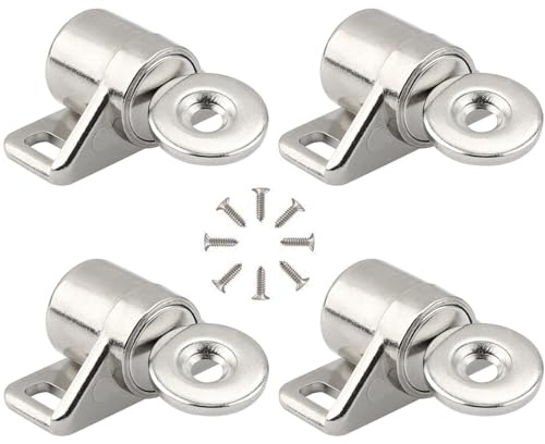 Anhoer Magnetic Door Catch 4 Pack, 10KG Strong Magnetic Cabinet Catches 304 Stainless Steel, Silent Cupboard Door Magnets with Screws for Kitchen Wardrobe Bathroom Drawer Furniture (Silver)