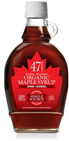 47° North Jarabe de arce orgánico canadiense, DARK oscuro – fuerte, 250g, Fuente única, Grado A, Sin gluten, Vegano, Sabor ligero y dulce para panqueques y más