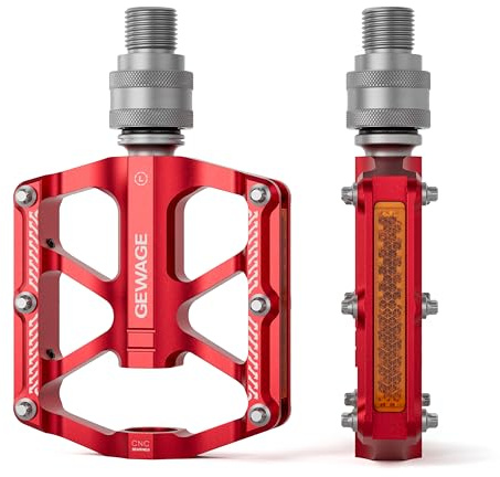 GEWAGE snabbkopplande cykelpedaler 9/16″ – Avtagbara CNC-frästa aluminiumplattformpedaler med 8 halkskyddspinnar & reflexer för vikcykel, fixie, singlespeed & stadscykel (Red)