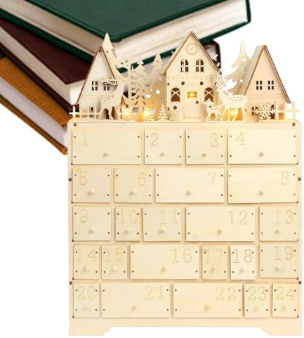 Calendrier De L'Avent Décoratif | Décoration En Bois Réutilisable Pour L'Avent,Calendrier De L Avent En Bois Avec 24 Tiroirs - Pour Adultes, Elle, Lui, Femmes, Hommes, Adolescents