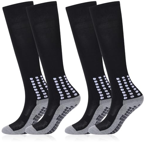 ADUDVLO 2 Pairs Kids Football Socks with Non-Slip Grips | Cushioned Football Socks for Boys & Girls 6-12 | Black Junior Socks for Soccer, Rugby & Hockey Training (Black+Black)