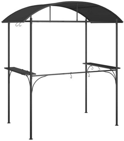Pavillon de Jardin avec étagères latérales, Anthracite, 220 x 115 x 230 cm, Structure en Acier, Toit Robuste en Panneaux Polycarbonate pour, abri de terrasse Pratique avec étagères.