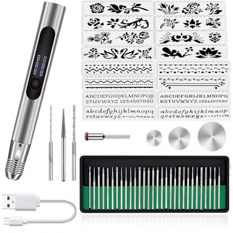 Penna Incisore Ricaricabile, Kit Incisione Intelligente Senza Fili, Incisore Elettrico Portatile per Legno, Metallo e Pietra, Mini Strumento per Regali Personalizzati e DIY (B)