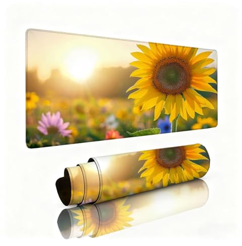 Alfombrilla Escritorio Girasol Alfombrilla Ratón Crisantemo Tapete Escritorio 800x300x3mm, Almohadilla Raton Superficie Resistente a Salpicaduras, Desk Mat Bordes Cosidos Duraderos, Portátil 0B-374