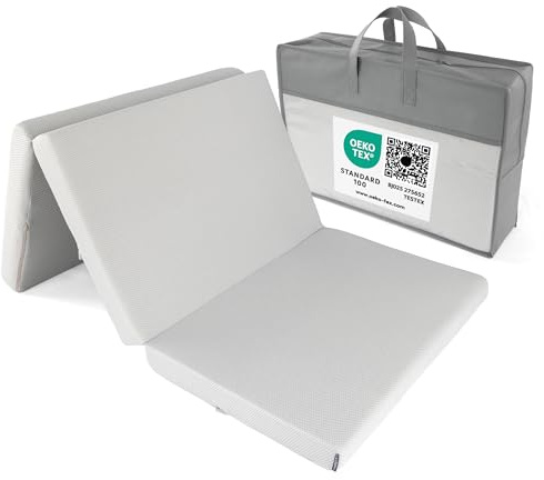 LaLoona Reisebettmatratze 60 x 120 cm/Höhe 5 cm - Grau | Matratze für Baby Reisebett mit abnehmbaren Bezug und Tasche, atmungsaktiv, waschbar, OEKO-TEX schadstoffgeprüft