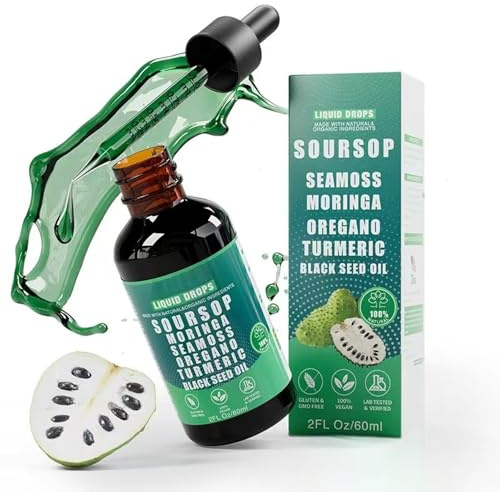 Soursop Bitters 60ml – 10-in-1 Herbal Liquid Drops with Soursop, Sea Moss, Black Seed Oil, Moringa, Turmeric, Oregano & Ashwagandha, Supports Digestive Health, Immune Function & Everyday Wellness