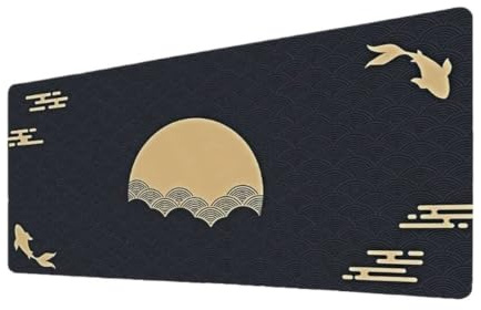 Desk Mat Black & Gold Mousepad Koi Fish Sun Cloud Art Seal Sunrise Dark Sunset Large XXL Mouse Pad Gaming Deskmat