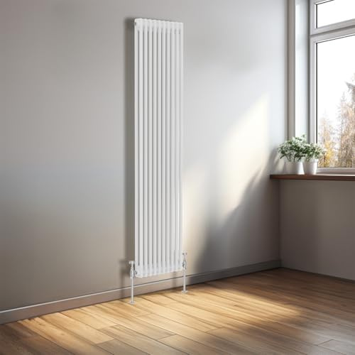NRG Traditional Radiator Gloss White Cast Iron Radiator 2 Column 1800x470mm | Central Heating Rad, Wall Mounted, Tall Radiator, Vertical Radiator, Column Radiator, for Bathroom, Kitchen, Living Room