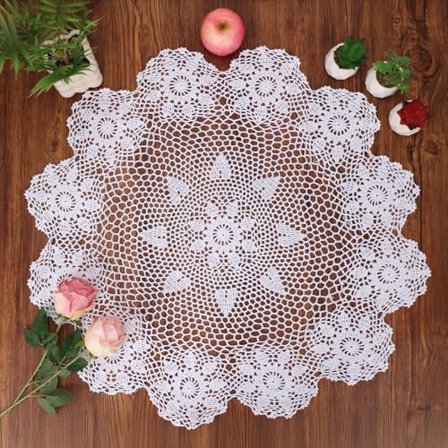 kilofly Handmade Crochet Cotton Lace Table Sofa Doily, Waterlily, White, 30 inch