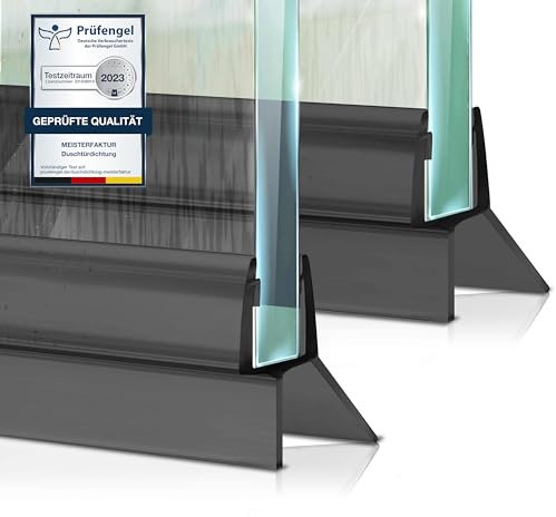 Meisterfaktur Junta mampara ducha [2x] - Por primera vez en negro - Perfil silicona ducha ampliado - Perfil de mampara ideal para puertas de vidrio de 6,7,8mm en duchas