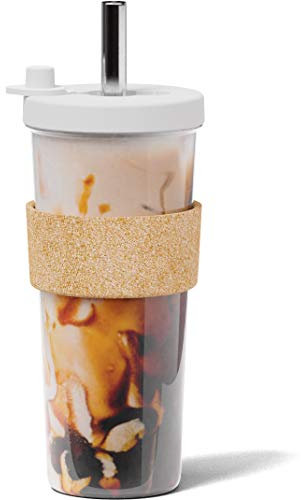 Okchi – 24 oz a prueba de fugas, reutilizable Boba Cup and Smoothie Tumbler por Dodoko con tapa resellable,Paja ancha de acero inoxidable para té y boba,Apto para lavavajillas,Libre de BPA – Blanco