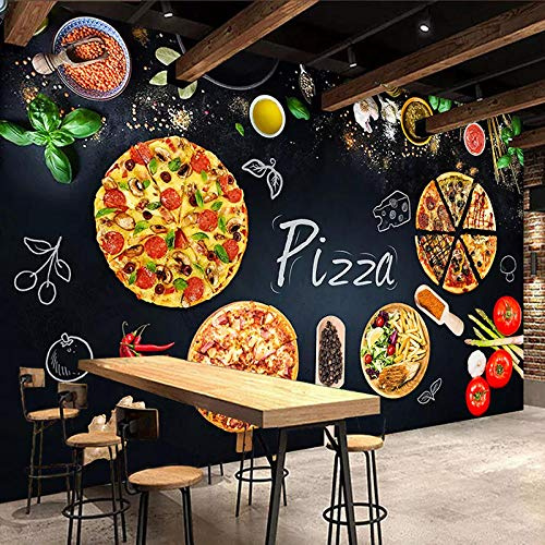 Personnalisé 3D Papier Peint Mural Peinture Murale Personnalisé Pizza Boutique Tableau Noir Photo Papier Peint Café Restaurant Toile De Fond Décoration Murale,300 * 210Cm
