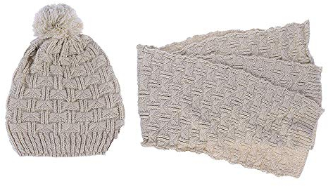 Omenluck 1 x Strickschal und Mütze für Damen, Beige, für den Winter