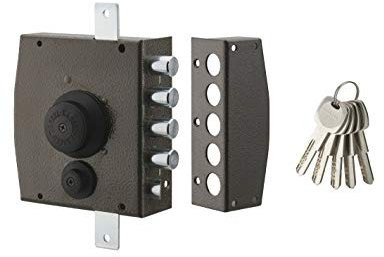 THIRARD - Serratura in Applique a Pomello per Porta d'Ingresso - 154 x 140 mm - 3 Punti - Destra - 5 Chiavi - Scatola e Gancio in Acciaio - Chiusura a Tre Punti - Sicurezza Rinforzata - Nero