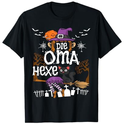 Oma Hexe auf Hexen-Besen mit Katze für Damen T-Shirt