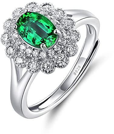 Reglable S925 Emeraude Bague pour Femme en Argent Sterling 925 Anneaux Magnifique Elégant Diana Princesse Kate Middleton Bague de Fiançailles Alliance Mariage Anniversaire Femme