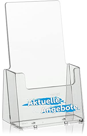 VITAdisplays taymar DIN lang DL Flyerständer, Prospekthalter, transparenter Prospektständer, Tischprospektständer inkl. Bedruckung Aktuelle Angebote - weiß - blau